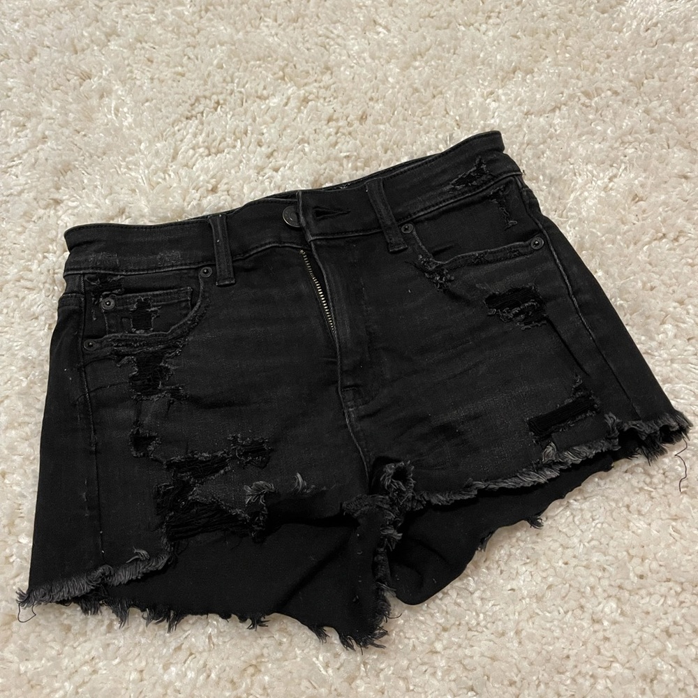 American Eagle Size 2 Black Jean Shorts Super Stretch Like New Condition
